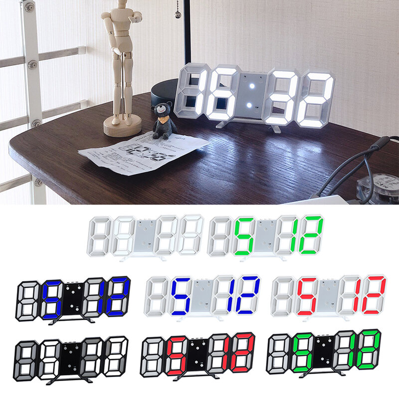 8 Shaped 3D Digital Table Wall Clock LED Nightlight Date Time  Display Alarm USB  Home Decoration Living room Night Light