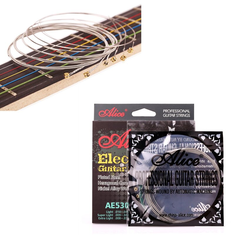 1 conjunto original alice ae530 cordas de guitarra elétrica extra luz níquel 1st-6th luz super leve liga níquel ferida 6 cordas/conjunto