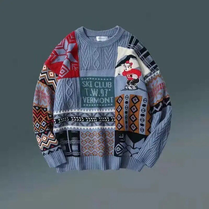 Свитер мужской и женский вязаный в стиле ретро, Свободный пуловер с рисунком медведя в стиле хип-хоп, Осень-зима и Рождество