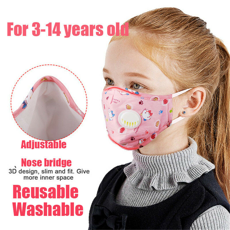 สำหรับเด็กล้างทำความสะอาดได้การ์ตูนหน้ากากปาก PM2.5 ป้องกันฝุ่นไข้หวัดเด็ก Breath Valved หนาหน้ากากก...