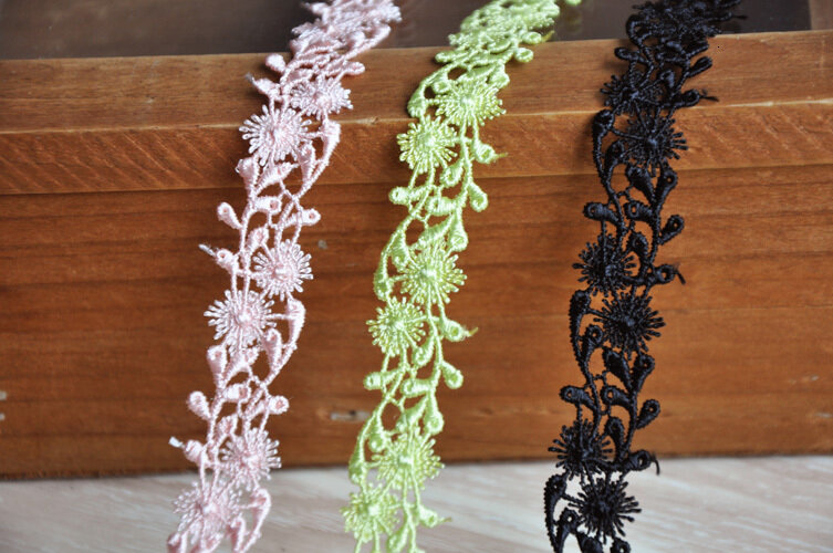 1cm Wide Fine Flower Water Soluble Embroidery Lace Ribbon DIY Shirt Coat Collar Flower Cuff Skirt Trim Hat Bouquet Accessories