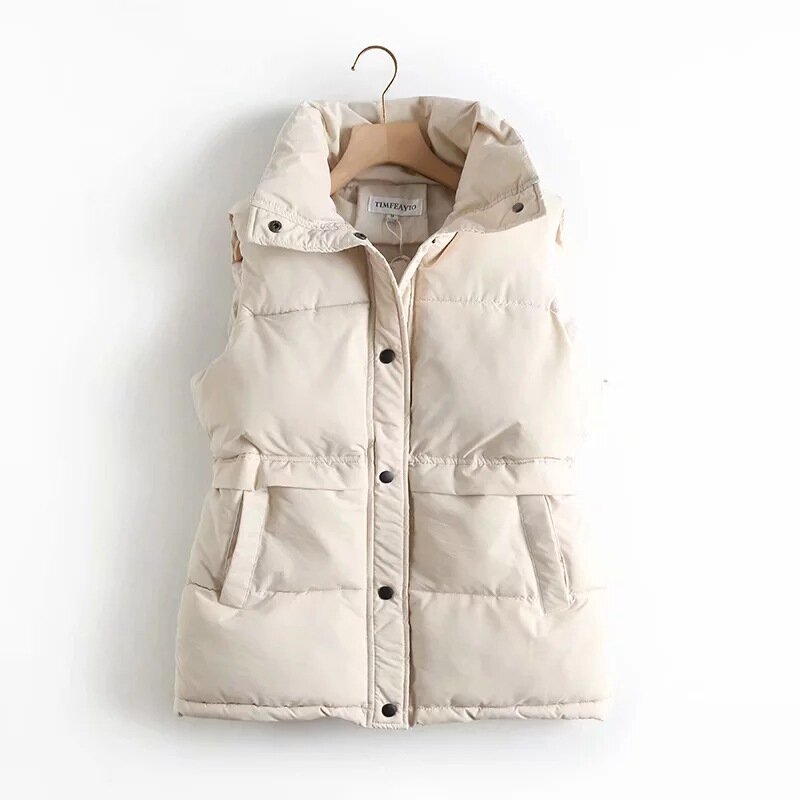 2021 outono inverno feminino sólido solto colete cordão gola longa colete jaqueta de algodão acolchoado feminino à prova de vento quente colete