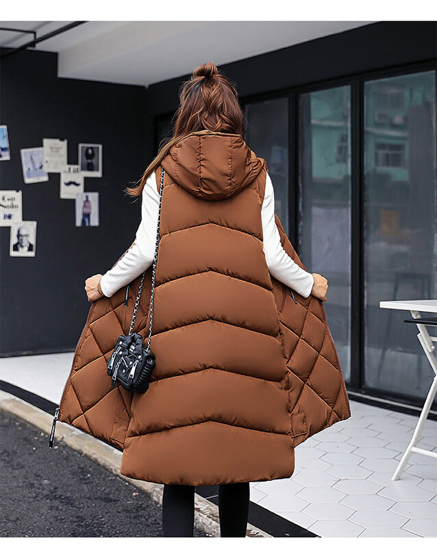 Feminino seção longa com capuz coreano inverno outono algodão acolchoado coletes sexy feminino quente básico colete casacos sem mangas parka k1569
