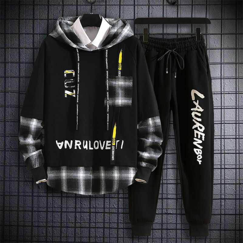 New Casual Men&#39;s Hooded Suit Running Sportswear 2 Piece Set Track Suit Hoodie + Sweatpants Jogging Male Tracksuit Gym Clothing