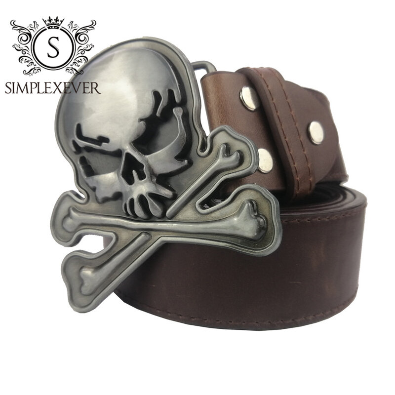 Boucle de ceinture en métal argenté pour hommes, accessoires en forme de crâne croisé pour Jeans de 4cm de large, livraison directe