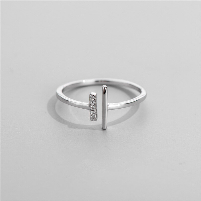 Sodrov prata 925 jóias para mulher prata esterlina versão coreana duplo t zirocn anel aberto anel ajustável anel de prata