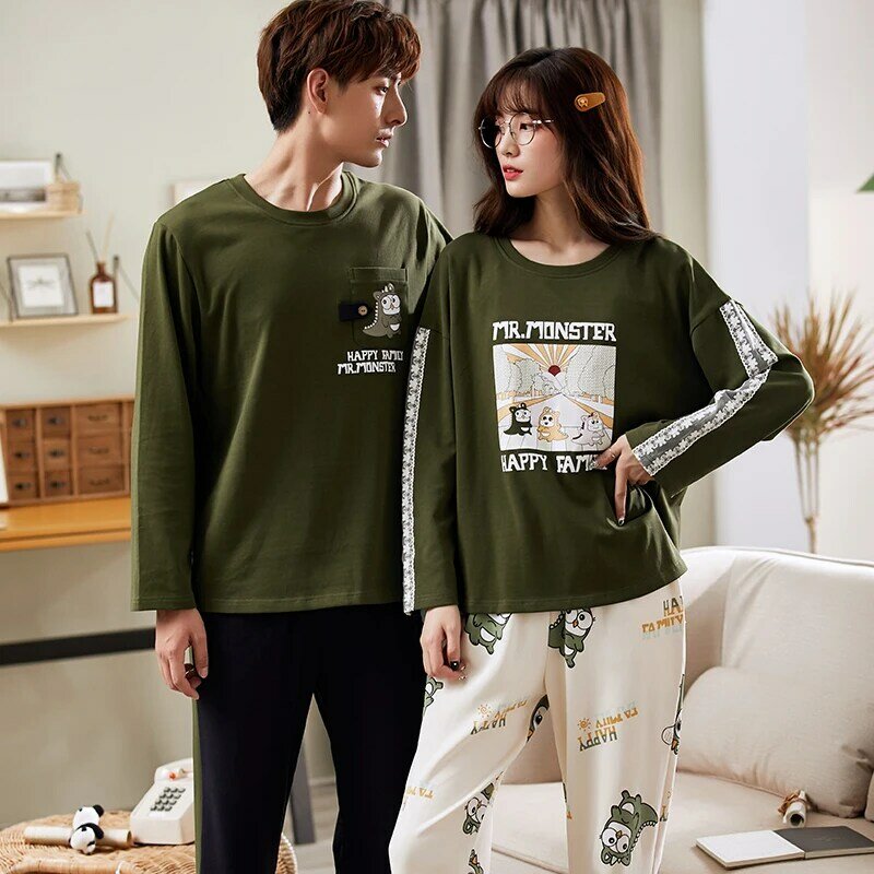 Pyjama de Couple à manches longues, en coton fin, Style coréen, vêtements de maison pour hommes et femmes, costume GLQ