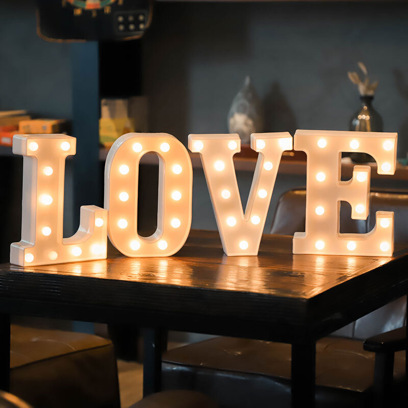 DIY LED carta noche luz creativo 26 alfabeto inglés Número de batería lámpara romántica decoración para fiesta de boda