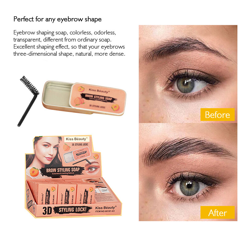 Eyebrow Cream With Brush Fluffy Feathery Peach Eyebrows Gel Colorless Transparent Natural Eyebrow Shaping Soap TSLM1