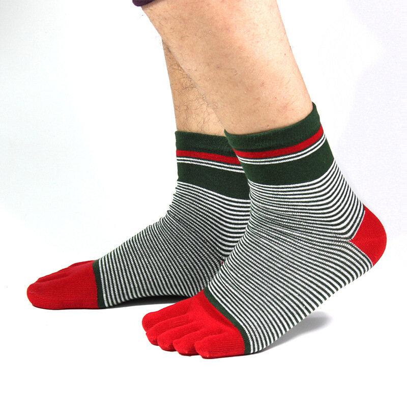 Mans Socks With Toes Cotton Five Finger Socks Striped Short Solid Funny Weed Socks Men Business Sox gifts for Men