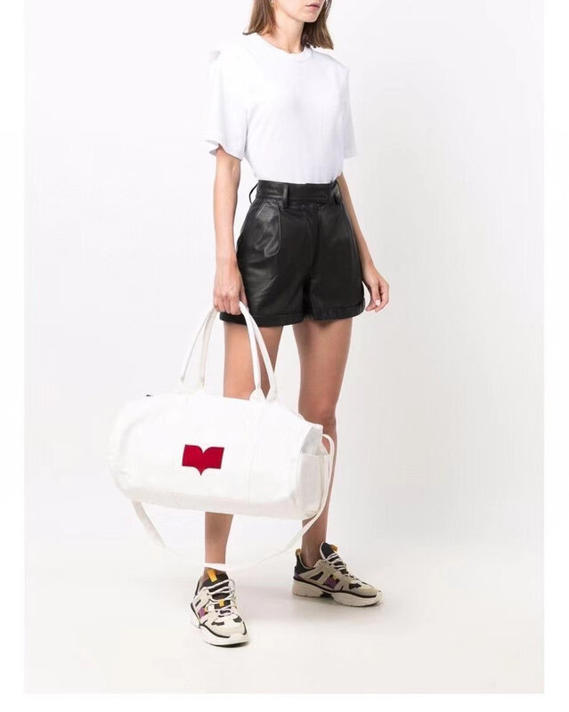 女性のための長いハンドル付きのトラベルバッグ,黒と白のロゴ付きバッグ