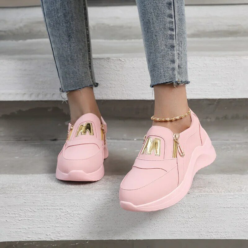 Zapatos de suela gruesa para mujer, sandalias informales de suela gruesa con cremallera, color sólido, para verano, 2021