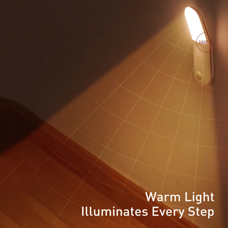 Baseus led indução luz da noite indução do corpo humano luz da noite lâmpada usb recarregável led sensor de movimento luz do corredor