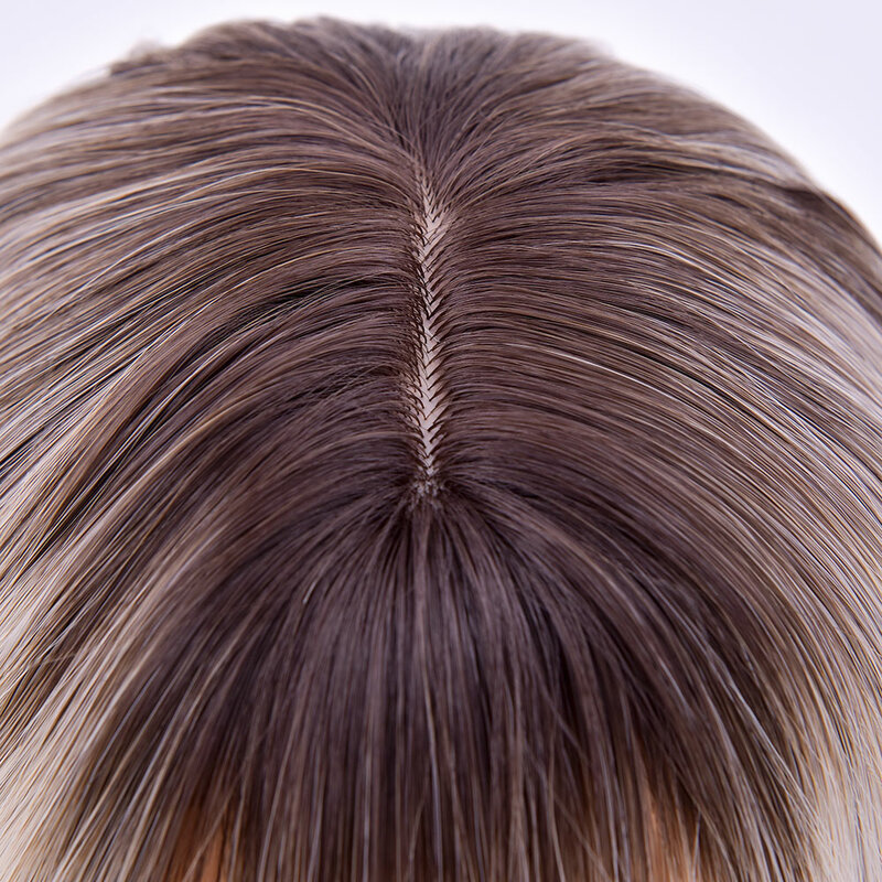 Peluca de cabello sintético con flequillo para mujer, pelo Natural ombré de onda corta blanca, fibra de uso diario, resistente al calor, Cosplay