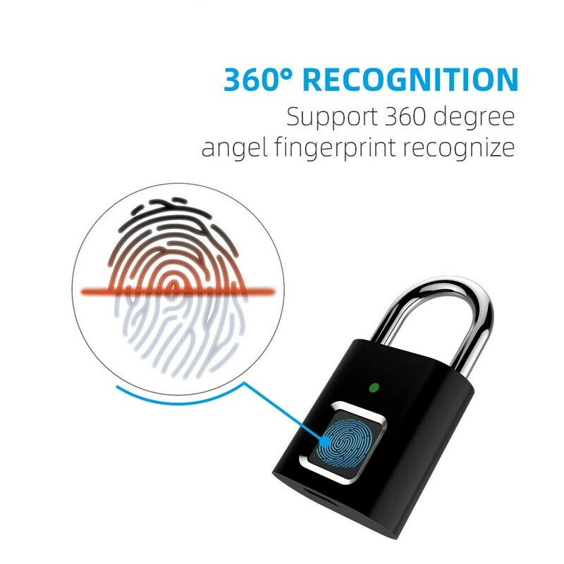 Smart Biometric Thumbprint Door Padlocks Rechargeable Door Lock Fingerprint Smart Padlock USB Keyless Quick Unlock