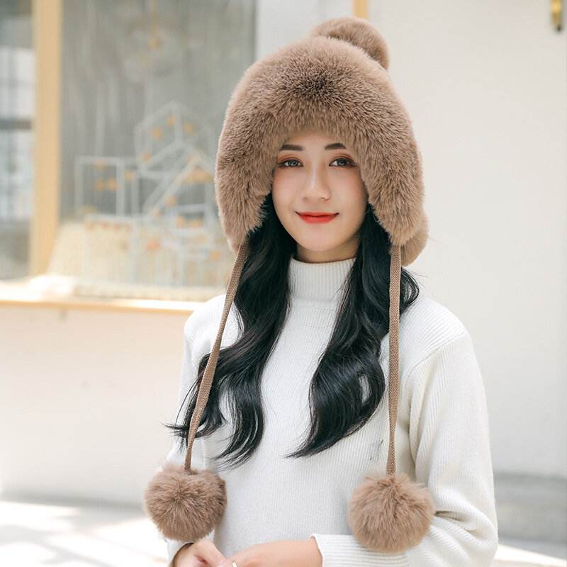 Sombrero mongol grueso de invierno para mujer, gorro de lana de terciopelo, cálido, Northeast, con orejas, viento, gorro de nieve, amor, gorro Lei Feng