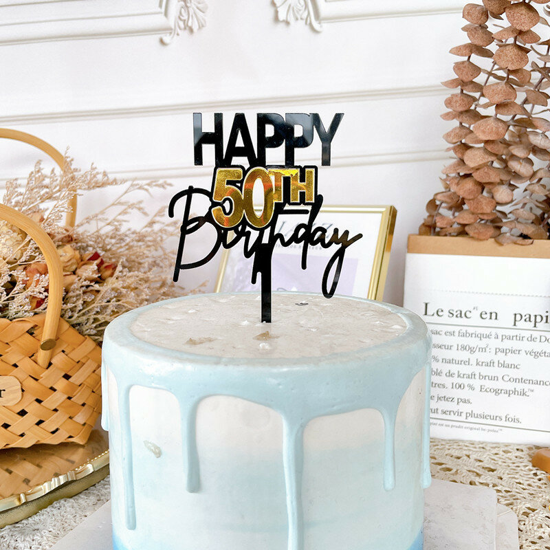 アクリル50歳のハッピーバースデーケーキトッパー3層50色誕生日パーティー記念日ケーキの装飾高品質 イベント パーティー用品