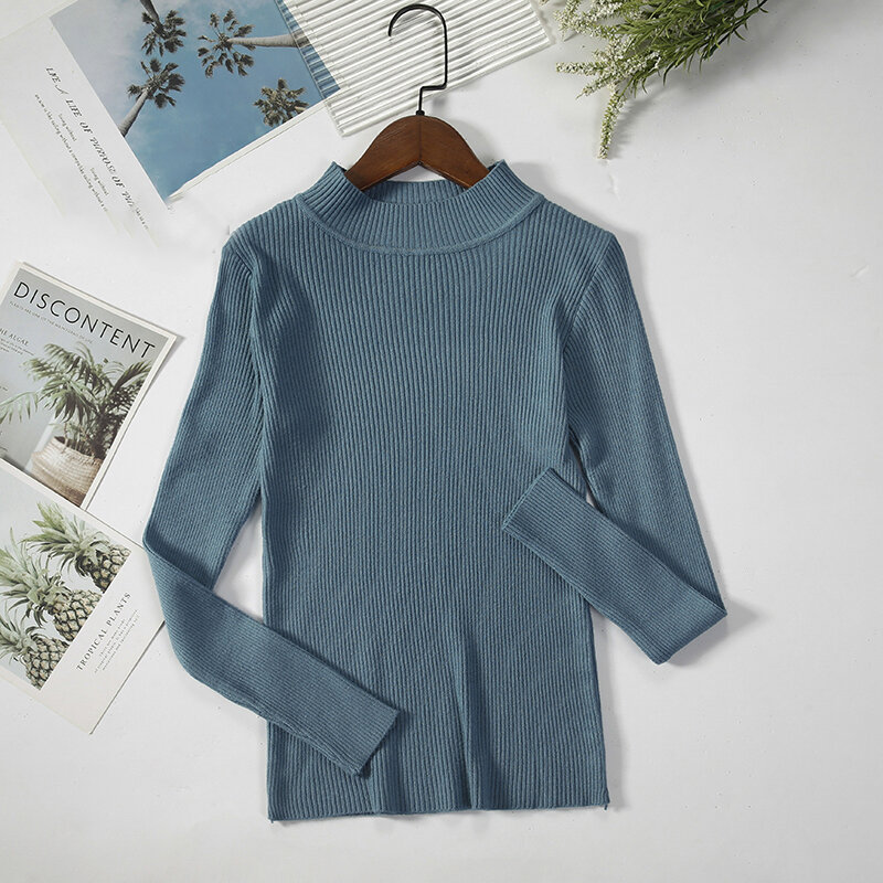 Maglione dolcevita da donna autunno inverno maglione lavorato a maglia 2021 maglione a fondo sottile maglione donna Casual Soft Pull Femme 17350