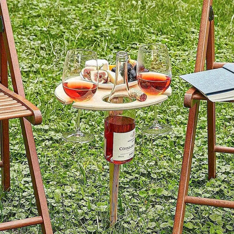 Odkryty przenośny składany stół do wina z okrągłym pulpitem Mini drewniany łatwy do przenoszenia stojak PicnicParty Travel Tools Dropshipping