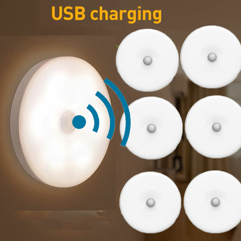 Luz LED recargable con Sensor de movimiento Pir, lámpara nocturna blanca cálida para debajo del gabinete, armario, dormitorio, cocina, escaleras