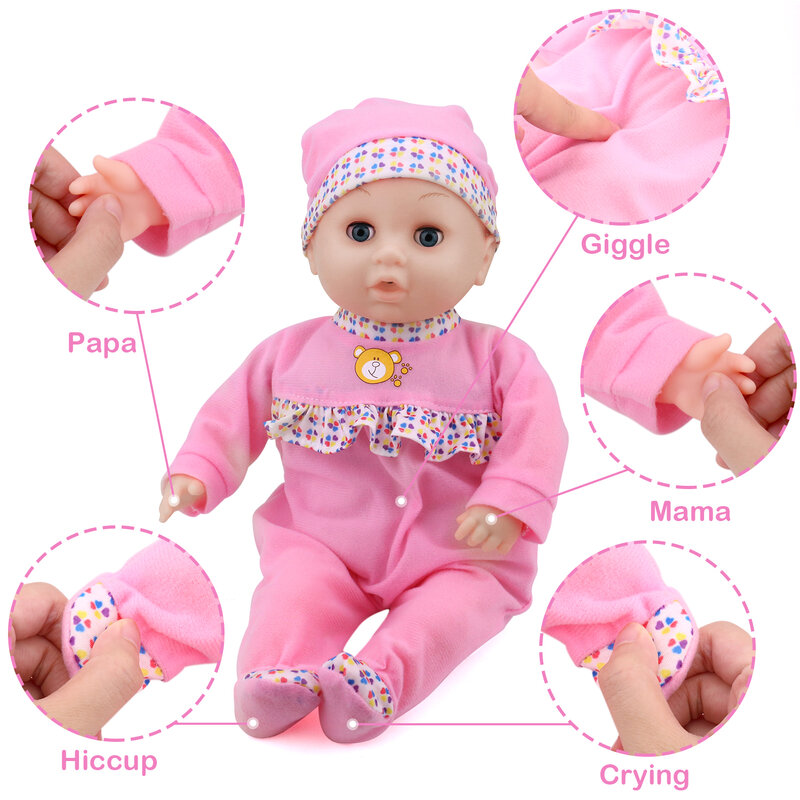 TOY CHOI’S Pretend Play 17 Inch Reborn Silicone Baby Pink Doll, Crying, Talking Feeding Preschool Christmas Gift for Kids girls