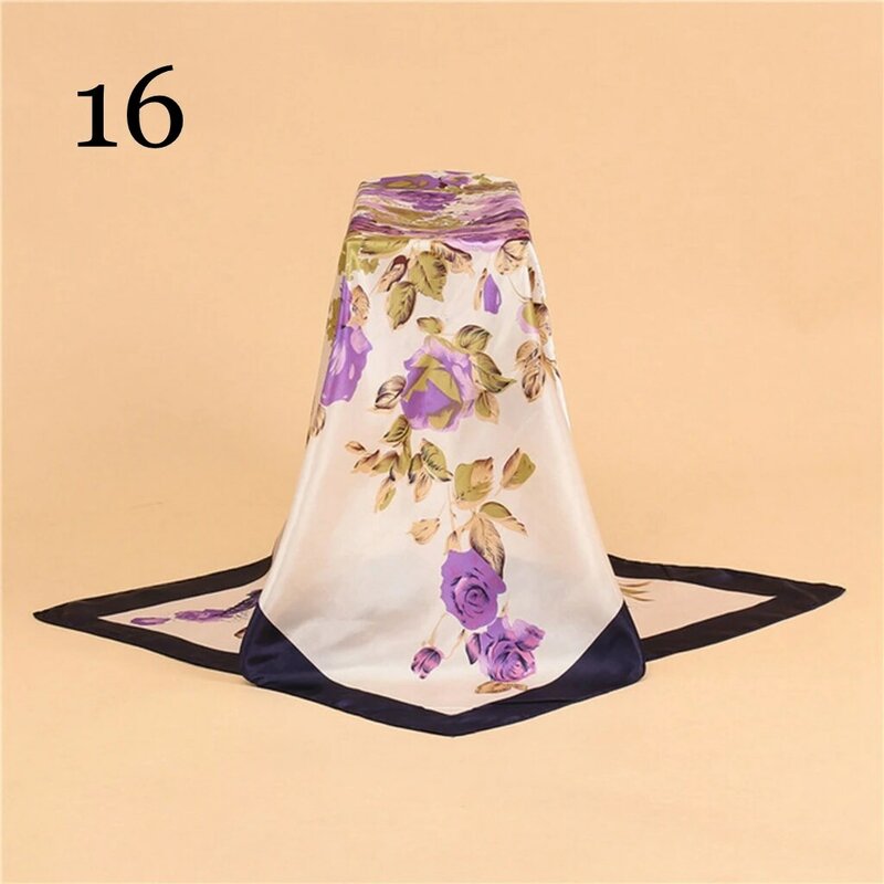 AMYO 90CM kwadratowy jedwabny szalik dla kobiet opaska do włosów chiński kwiatowy drukowany szal Wrap wiosna lato Neckerchife Lady zimowe szaliki