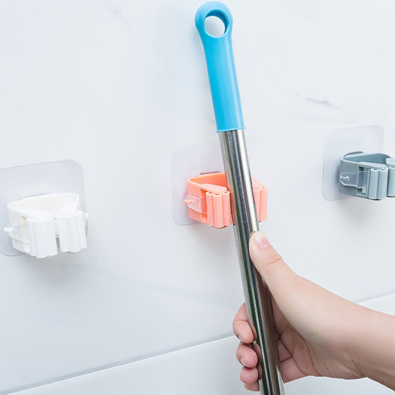 Mop Clip staffa Rack appendiabiti appeso gancio adesivo da parete cucina bagno toilette strumento di archiviazione supporto universale per presa