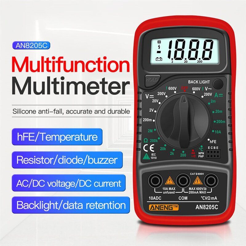 An8205c Multifunction Silicone Anti-fall Accurate And Durable Multimeter Backlight Data Retention Multimeter