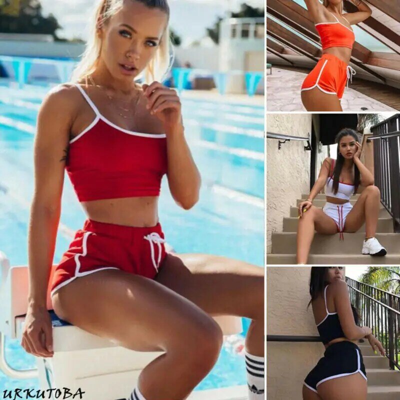 Summer Outfits for 2 Piece Tracksuit Set Fashion Side Stripe Tank Top and Short Pant Suit Crop Top Vest Sexy Hotpant Clothes HOT