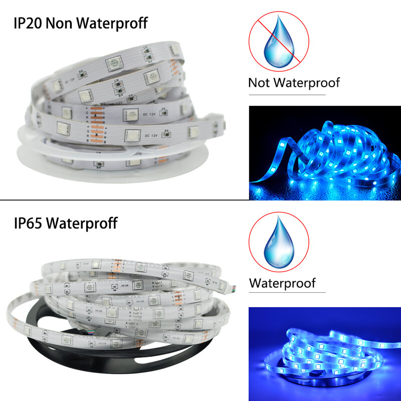 Tiras de luces LED con Bluetooth, cinta Flexible resistente al agua RGB 5050 SMD, 5M, 10M, 15M, 20M, diodo de cinta DC 12V, Control Remoto + adaptador
