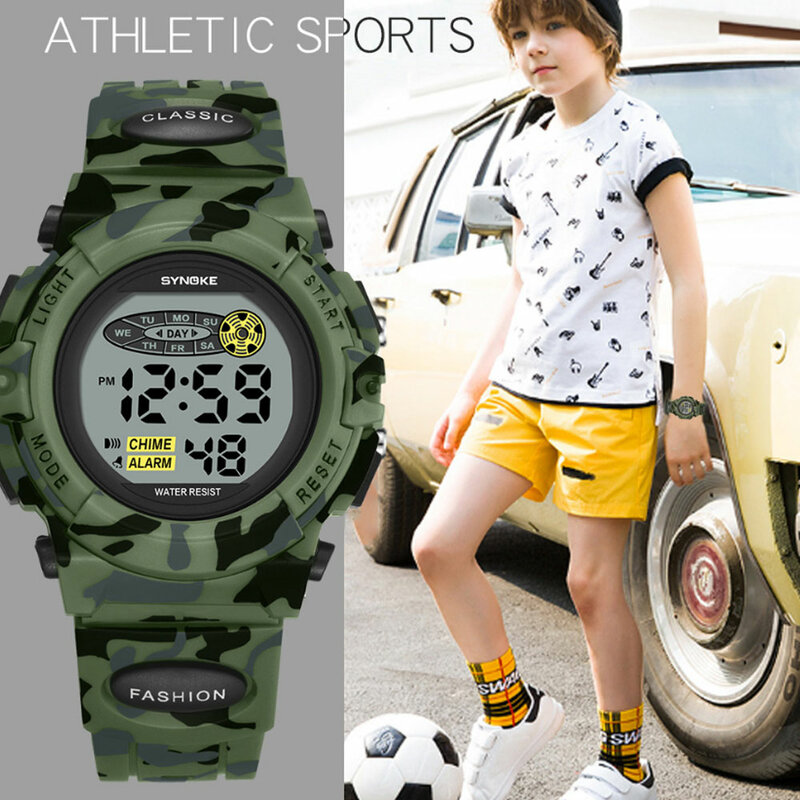 Kolor Luminous Student elektroniczny zegarek Casual kamuflaż LED tarcza z cyframi budzik sport dzieci zegarki chłopiec dziewczyna prezent