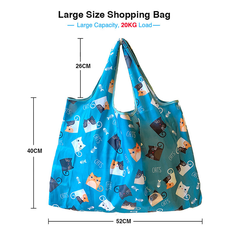 6 sacos de compras podem ser reutilizados. Bolsa ecológica dobrável feminina, sacolas de compras fofas dobráveis com capacidade de 50 a 45 kg, lavável em máquina