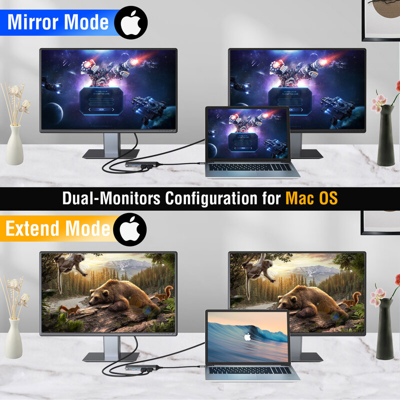 Аксессуары для ПК двойной монитор, док-станция для ноутбука Macbook Air Pro, USB C HDMI C05 Hub Type C 2 * HDMI 4K/30HZ USB C Hub