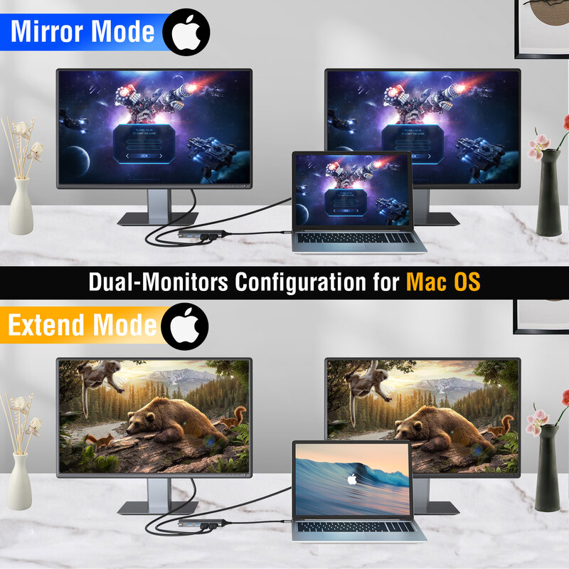 USB 허브 듀얼 모니터 PC 액세서리 Macbook Air M1 용 노트북 도킹 스테이션 USB C HDMI C05 허브 유형 C 2 * HDMI 8K/60HZ USB C 허브