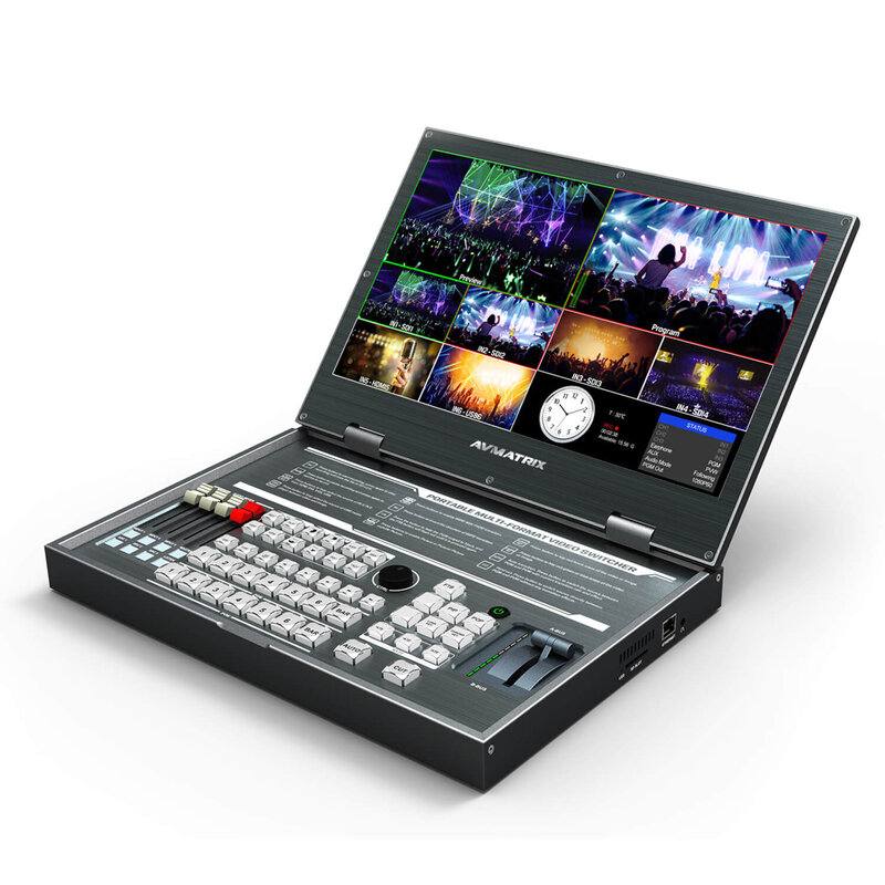 Mélangeur portatif de commutateur vidéo multiformat AVMATRIX PVS0615 avec écran LCD FHD 15.6 pouces entrées 6 canaux