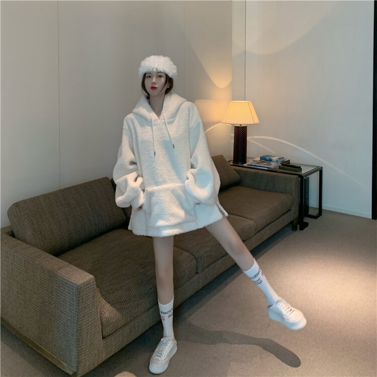 Pullover con cappuccio in maglia Street primavera 2020 nuova manica lunga in lana d'agnello versione coreana felpe stile Casual ispessite allentate 235B