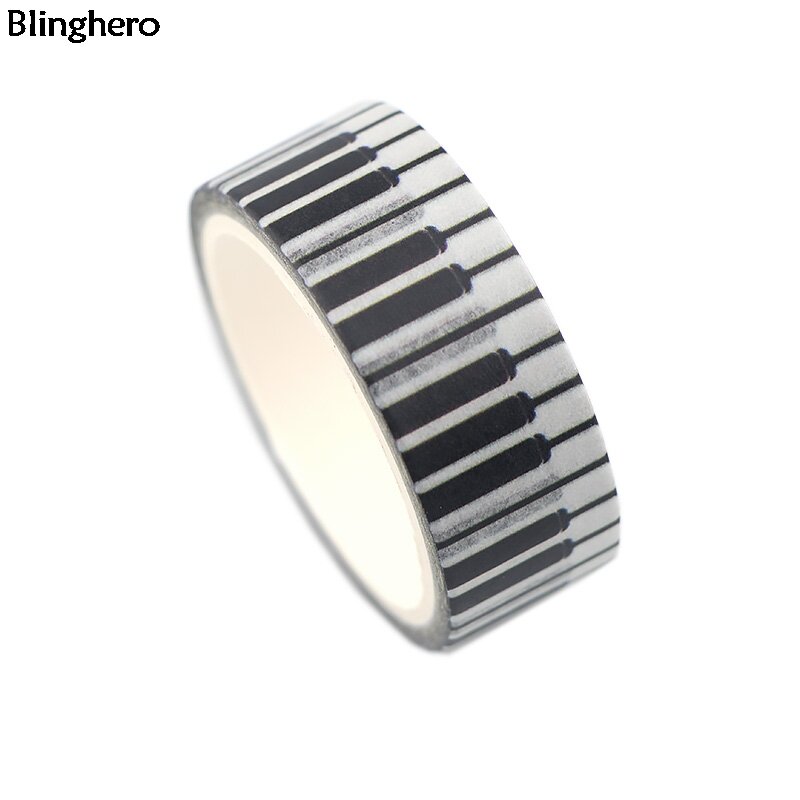 Blinghero Piano 15mm X 5m Preto e Branco Fita Washi Fita Adesiva DIY Decalque Adesivo Fitas Mão Criativa conta Fitas BH0139