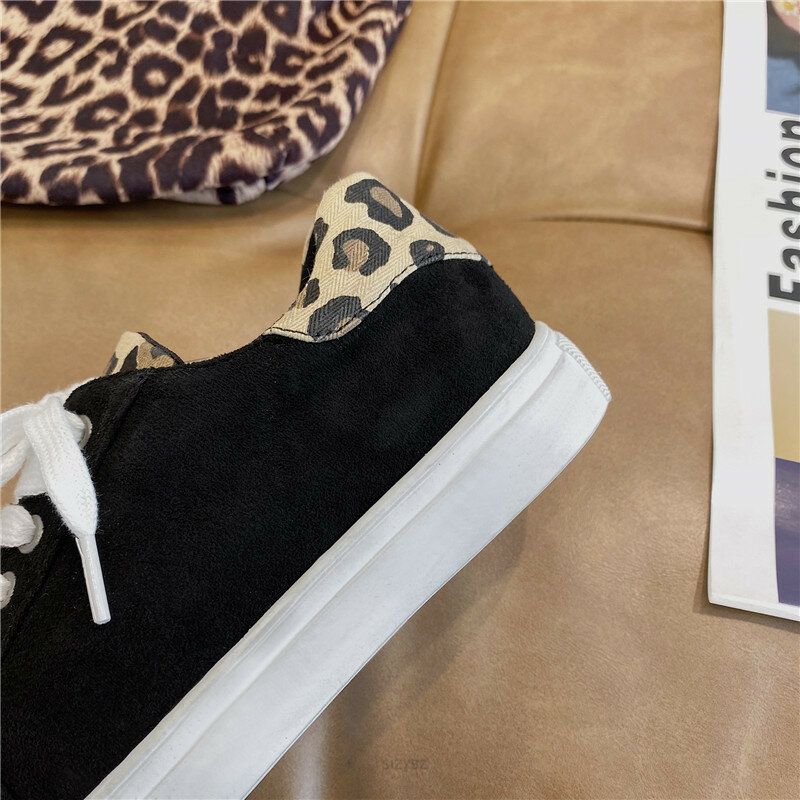 Leopardo impressão mulher vulcanizar sapatos casuais tênis para mulher outono verão plus size 43 moda lona sapatos femininos apartamentos