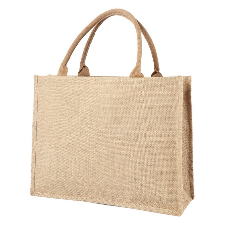 Bolso grande de arpillera de yute para mujer, bolsas de comestibles reutilizables con asas, bolsa de compras, L41B