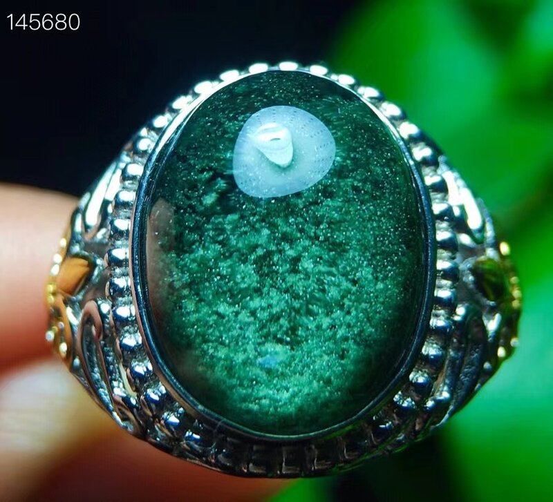 Natuurlijke Groene Phantom Quartz Verstelbare Ovale Ring 16.5/13/9Mm Vrouwen Mem Grote Maat 925 Zilver Groen phantom Sieraden Aaaaaa