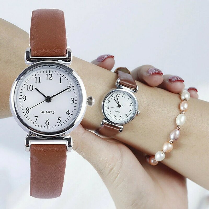 الكلاسيكية المرأة ساعات عادية كوارتز حزام من الجلد الفرقة ساعة مستديرة التناظرية ساعة المعصم