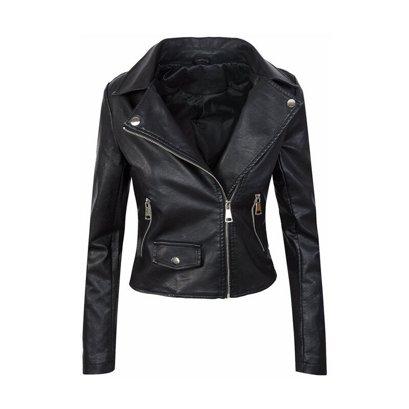 ZOGAA 여성용 오토바이 가죽 재킷, 짧은 스타일 슬림 슬림 PU 가죽 재킷