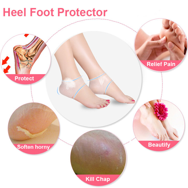 Inserções de calcanhar de silicone sapatos acessórios protetor de calcanhar para má dor hidratante anti-rachamento meias almofada de calcanhar alivia a dor