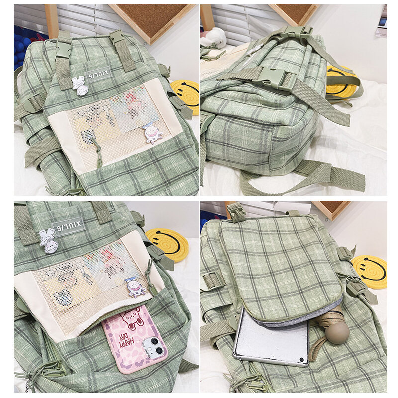 Школьные ранцы в клетку для девочек-подростков, милый холщовый вместительный рюкзак для учеников, модная сумка, 2021