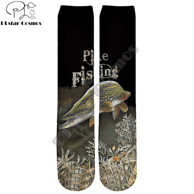 PLstar Cosmos Brand socks Drop shipping 2021 New Fashion Mens Socks Cool Pike Fishing 3D Printed Unisex Casual Knee-High Sock