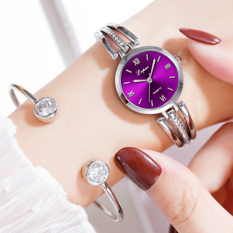 Reloj pequeño informal A la moda, sencillo, con incrustaciones de diamantes de imitación, de acero inoxidable, pulsera de reloj de cuarzo para mujer, nuevo * A