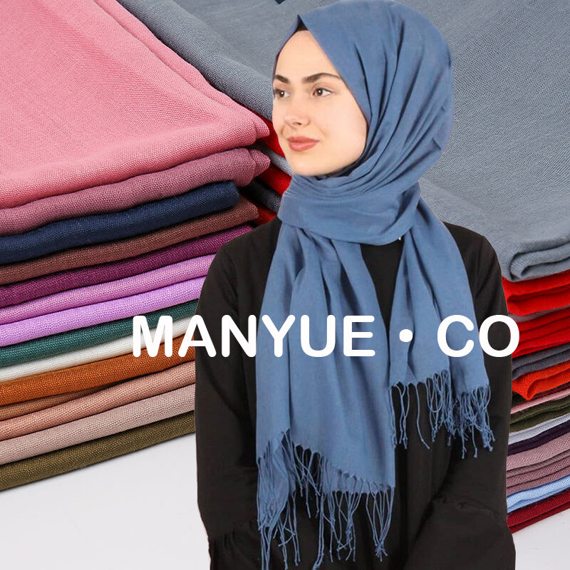 Женский однотонный кашемировый шарф, зимние теплые шали и накидки, хиджаб, тонкий ободок, Пашмина, длинный шарф с кисточками, 2020