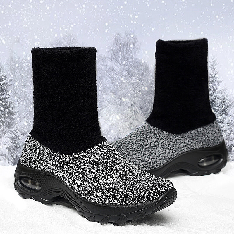 Bottes de neige chaudes pour femmes, chaussures montantes, légères, en coton, en velours, résistantes à l'usure, antidérapantes, longues chaussettes, bottes de randonnée