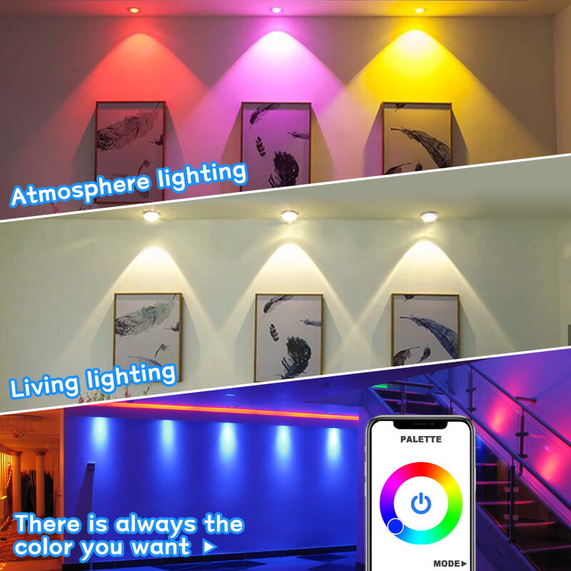 Светодиодный точечный светильник с Bluetooth, 7 Вт, умный дом, Изменение RGB, потолочный светильник, 110 В, 220 В, точечный светильник, лампа с дистанци...