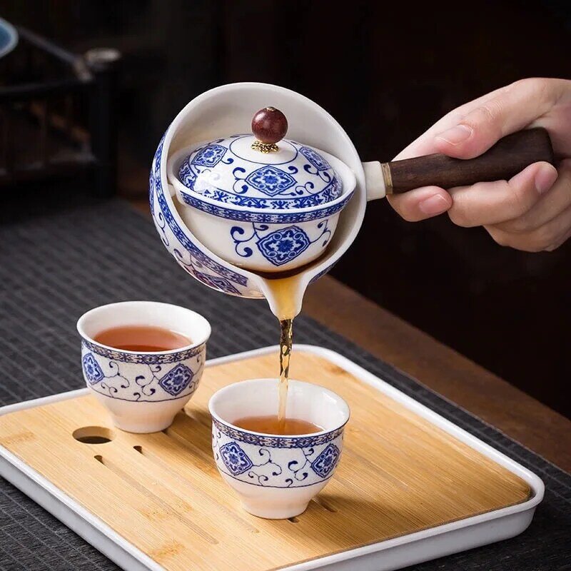 Bule de cerâmica com alça de madeira lado-lidar com pote doméstico kung fu oolong filtro chá maker criativo preto cerâmica teaware presentes